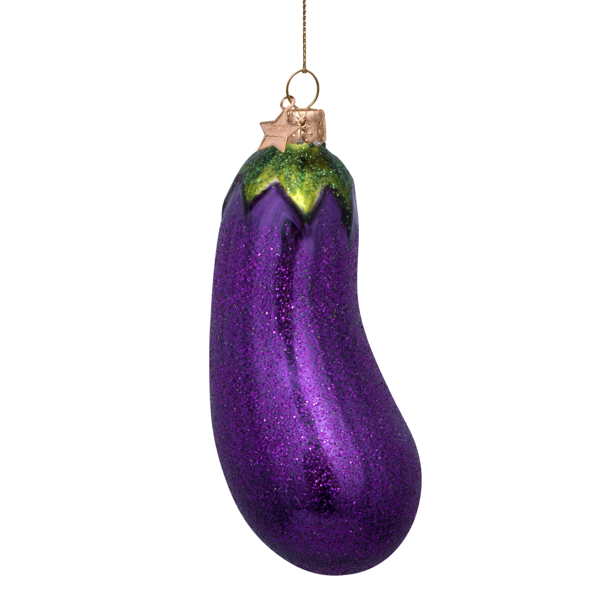 Aubergine med glimmer, Glas ornament - Vondels