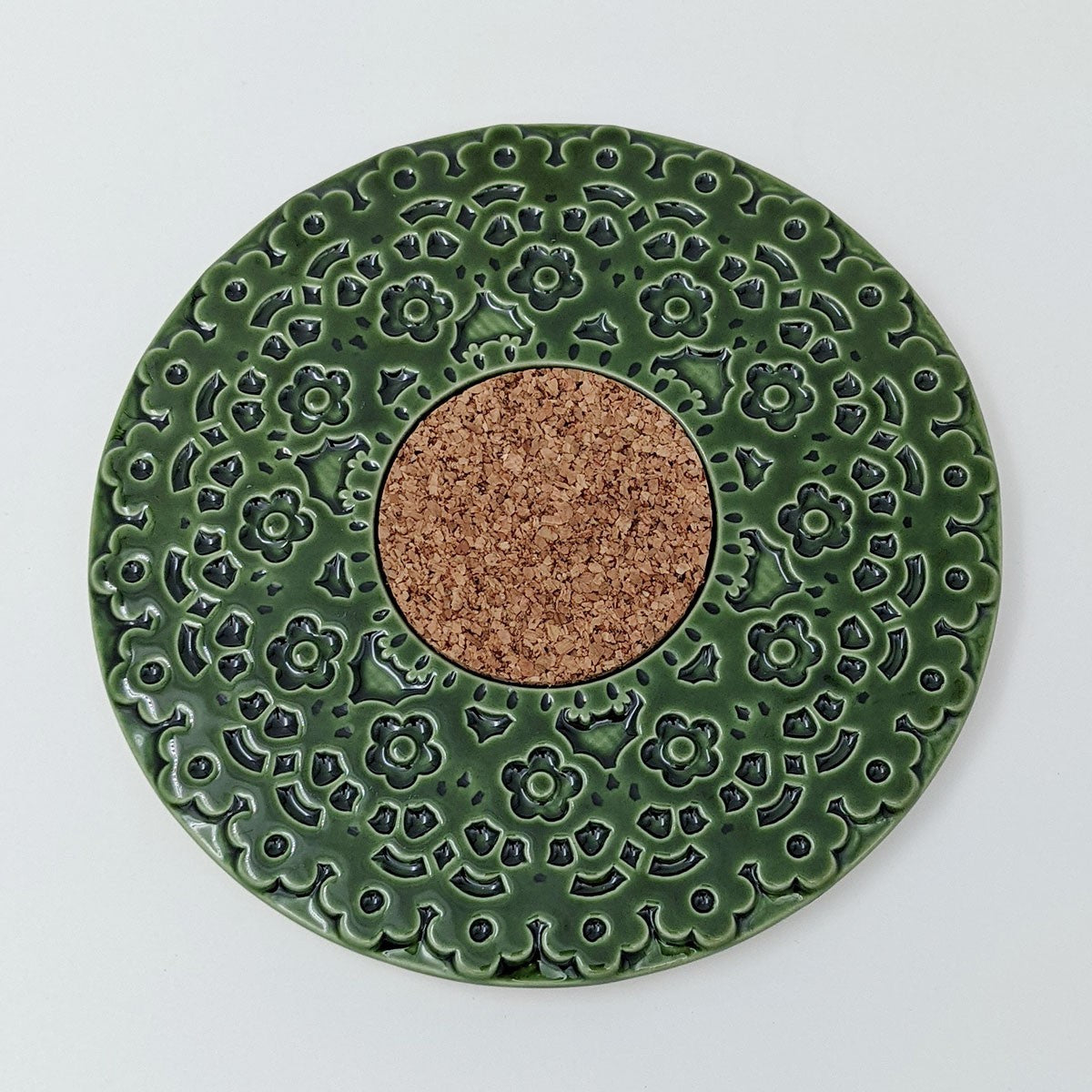 Bordskåner i keramik og kork, Grøn