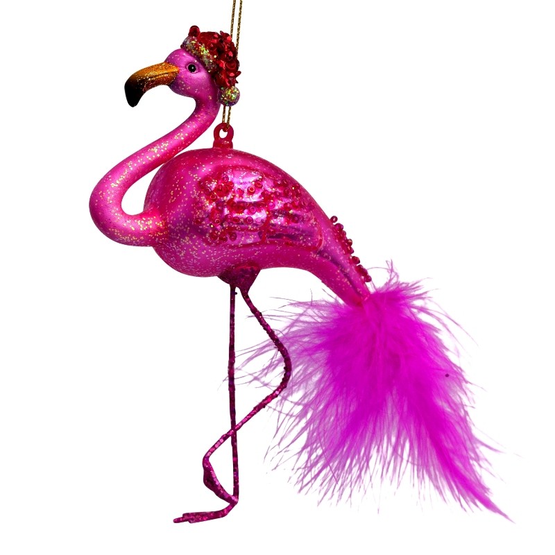 Flamingo m/julehat, Glas ornament - Vondels