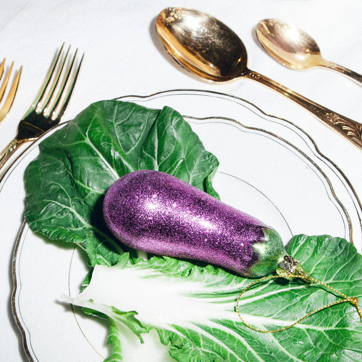 Aubergine med glimmer, Glas ornament - Vondels